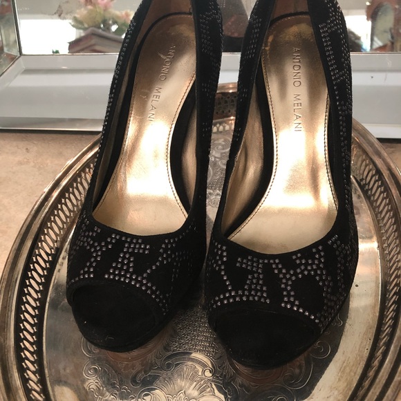 Antonio Melani Black Suede Open Toe Pumps - Picture 3 of 4